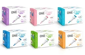 MediVena - From: 1011 To: 1016 - One Care Pro Safety Lancets, Top Button Activated, 30Gx1, MicroFlow, Purple, 100/bx