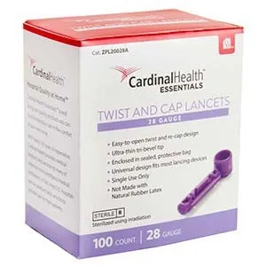 Cardinal Health - Med - L20028A - Cardinal Health Essentials Twist and Cap Lancet 28G (100 count)