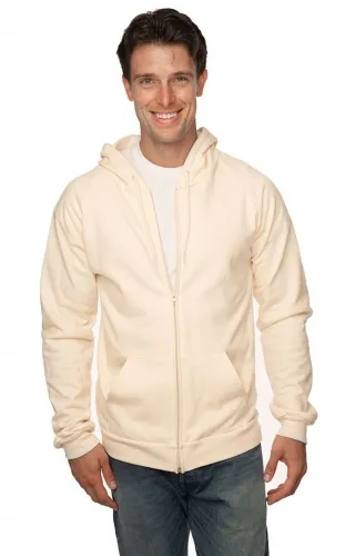 Royal Apparel - 21051ORG-Natural - Unisex Organic Full Zip Hooded Sweatshirt-Natural